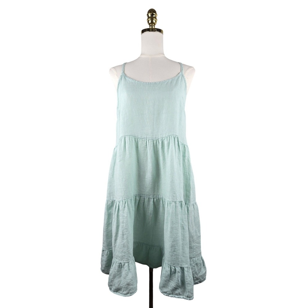Valentina Naldi 100% Linen Dress Women M Tiered Ruffle Midi Coastal Boho Beachy
